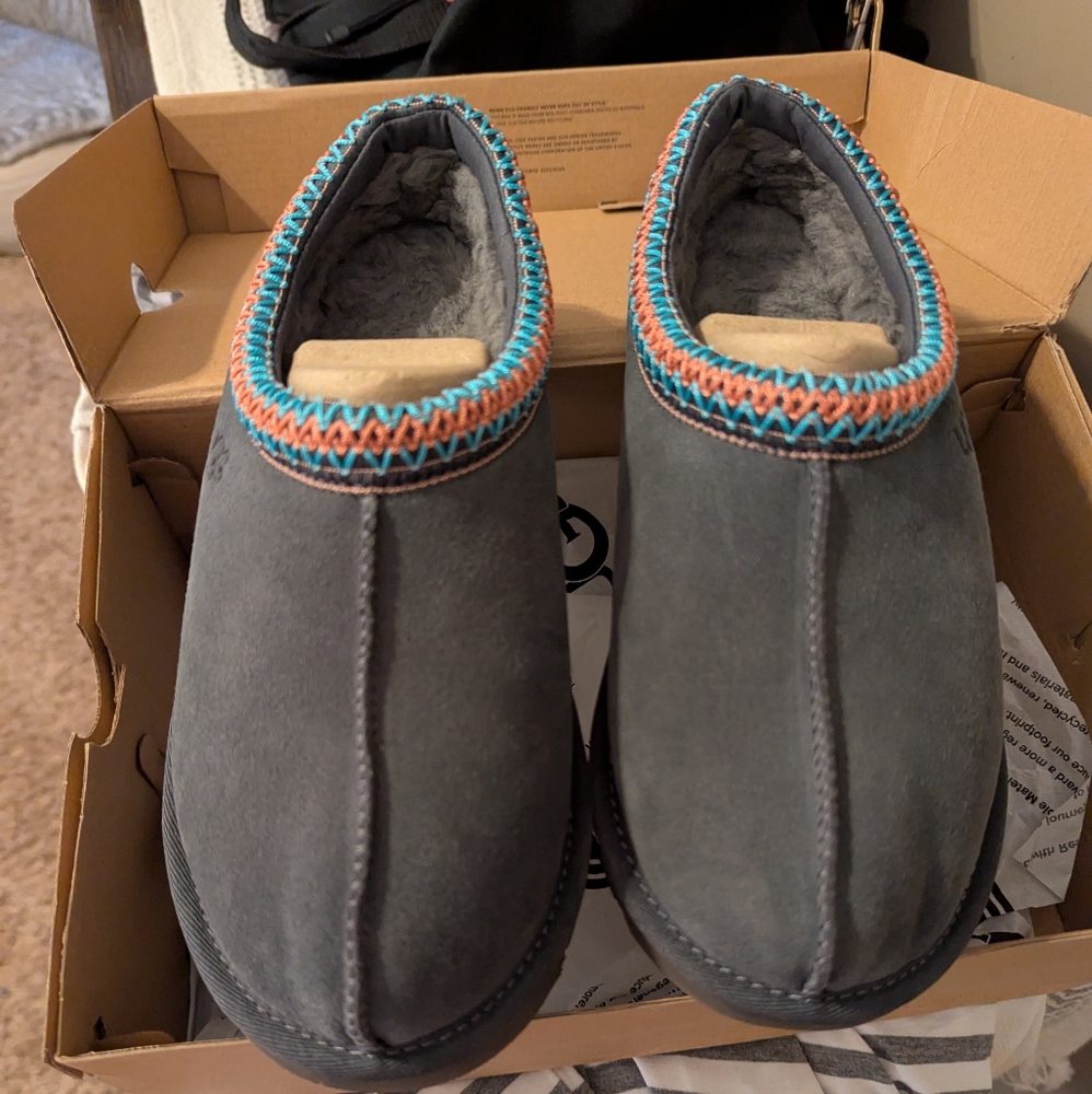 UGG Woman's Tasman Gray Suede Slippers with Textured Soles